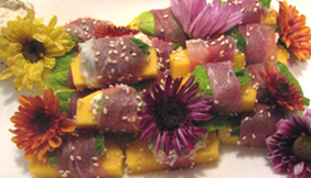 Proscuitto wrapped mango by private chef Allyn Griffitth