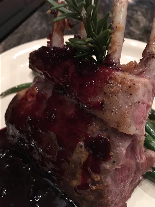 Sun dried cherry stuffed rack of lamb by private chef Allyn Griffitth