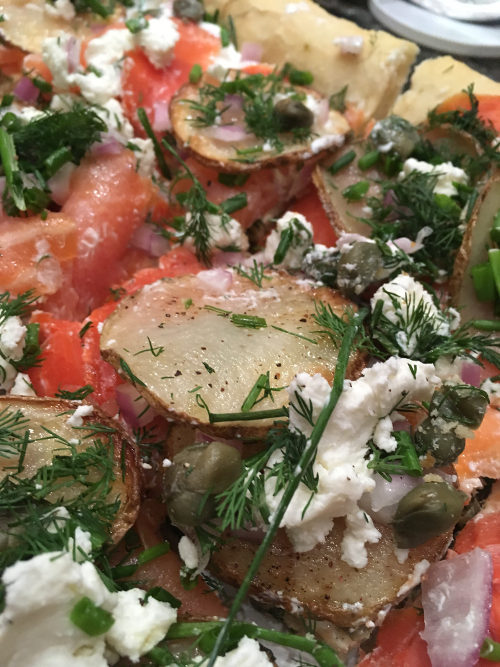 Duo of Smoked Salmon & Potato Pizza by private chef Allyn Griffitth