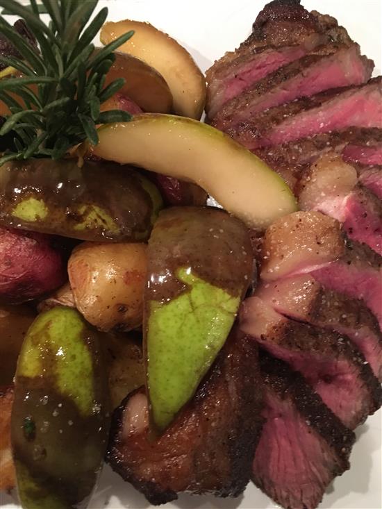 Private Chef Allyn Griffiths NY Strip Steak With Potatoes and Pears