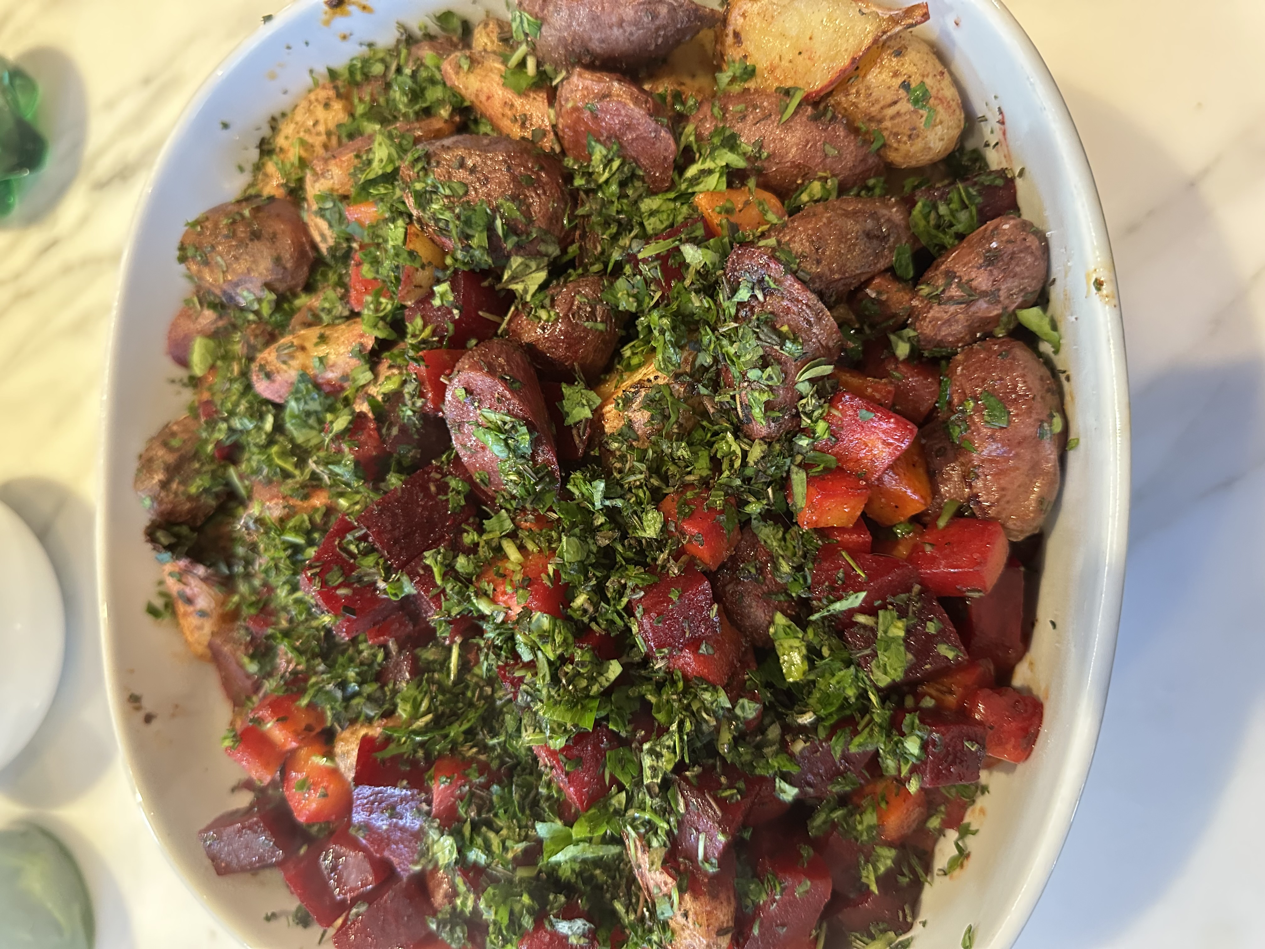 Herb Roasted Potatoes with Butternut Squash and Ruby Beets