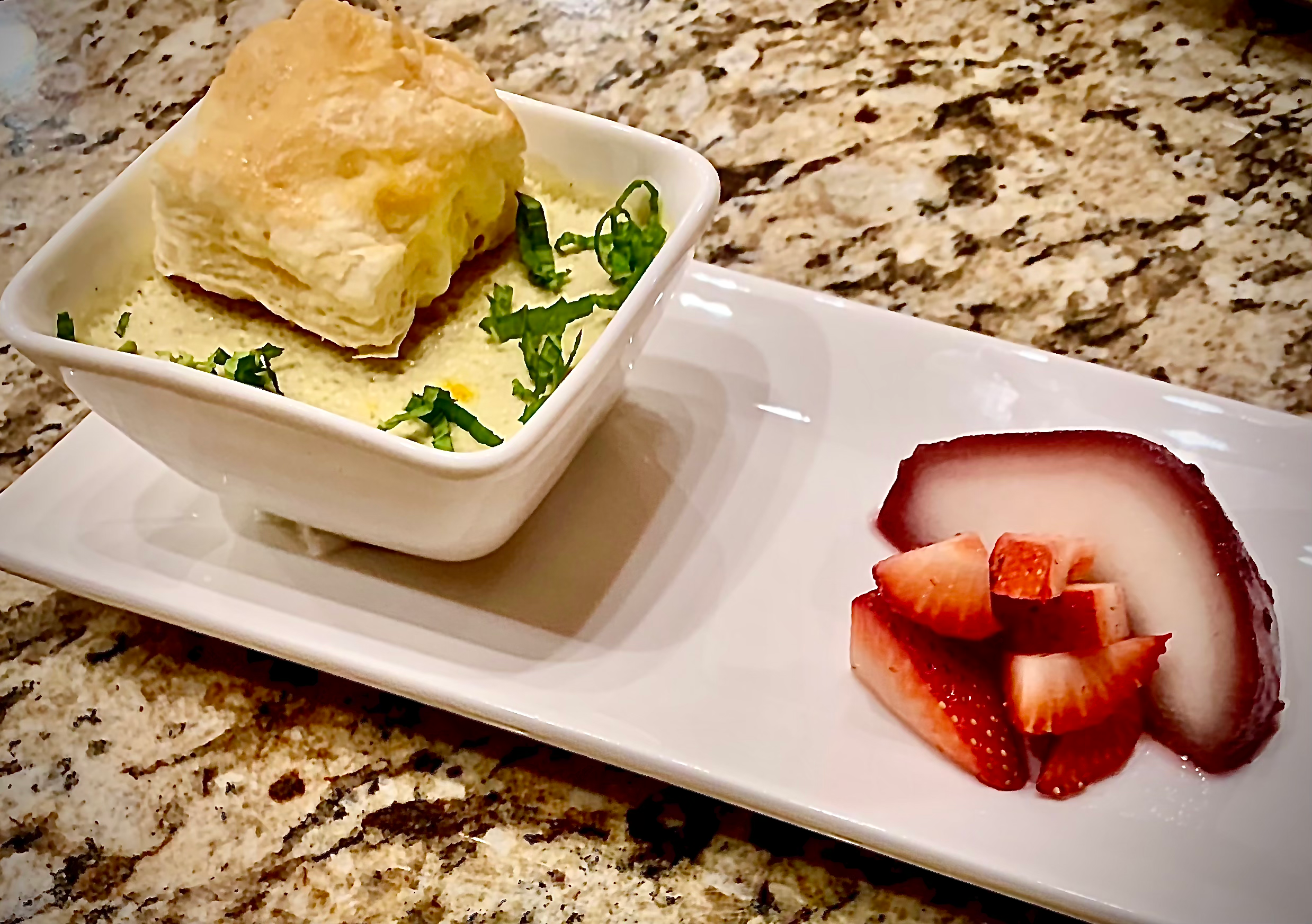 Green Tea Custard and Poached Pear